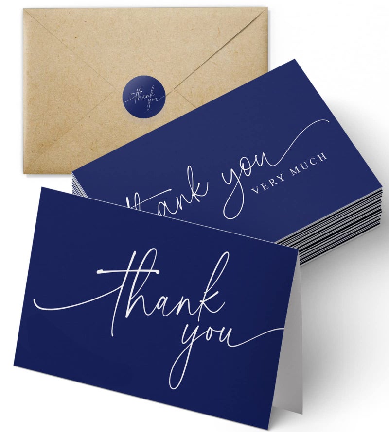 Paper Play Thank You Cards | Bulk Greeting Cards | 100 Pack (Navy Blue) - Image 1